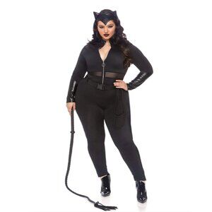 Sultry Supervillain Plus Size Costume – 3 Piece Set with Zipper Front Catsuit